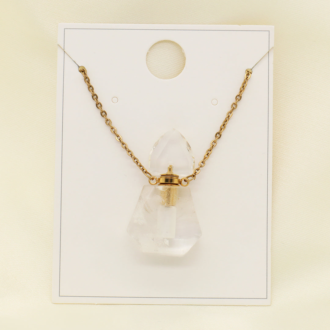 Various Custom Women Factory 18K Gold Plated stainless steel Chain Natural Stone Essential Oil Perfume Bottle Pendant Necklace