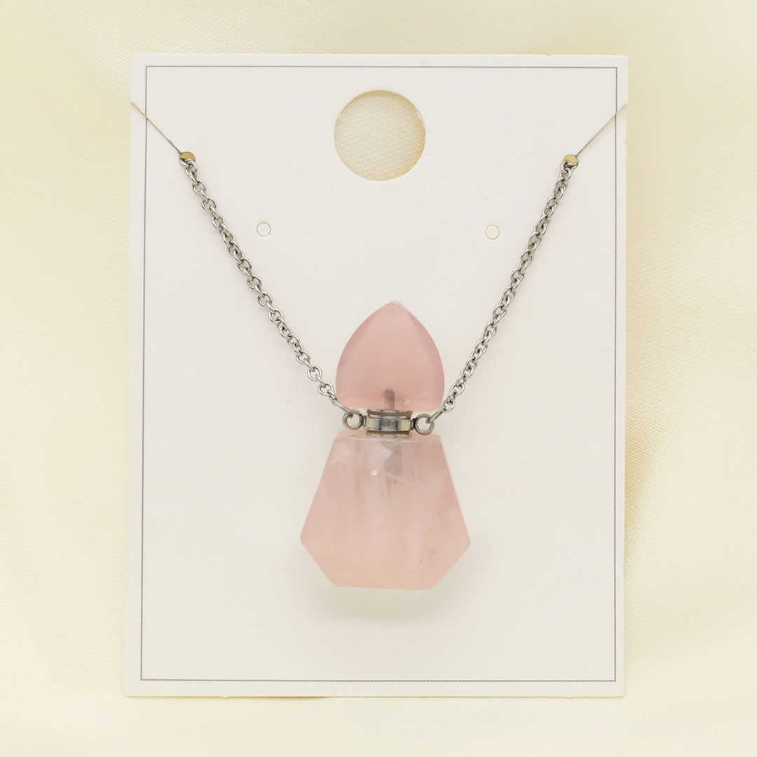 Various Custom Women Factory 18K Gold Plated stainless steel Chain Natural Stone Essential Oil Perfume Bottle Pendant Necklace
