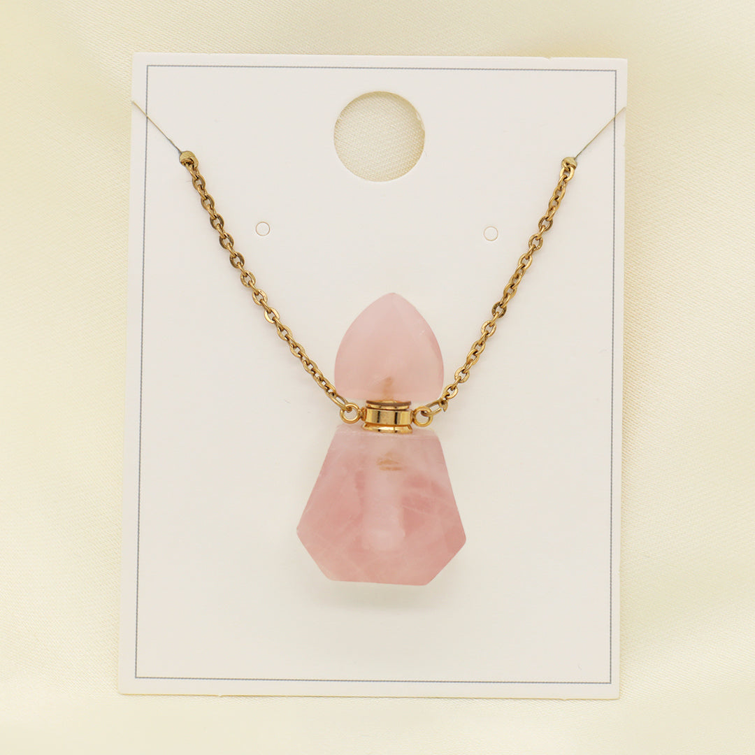 Various Custom Women Factory 18K Gold Plated stainless steel Chain Natural Stone Essential Oil Perfume Bottle Pendant Necklace