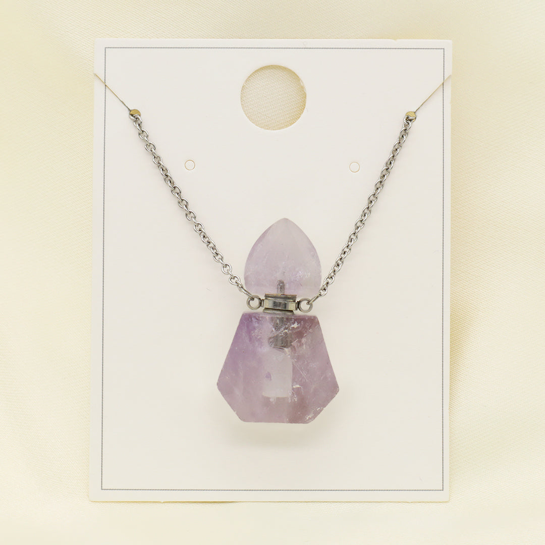 Various Custom Women Factory 18K Gold Plated stainless steel Chain Natural Stone Essential Oil Perfume Bottle Pendant Necklace