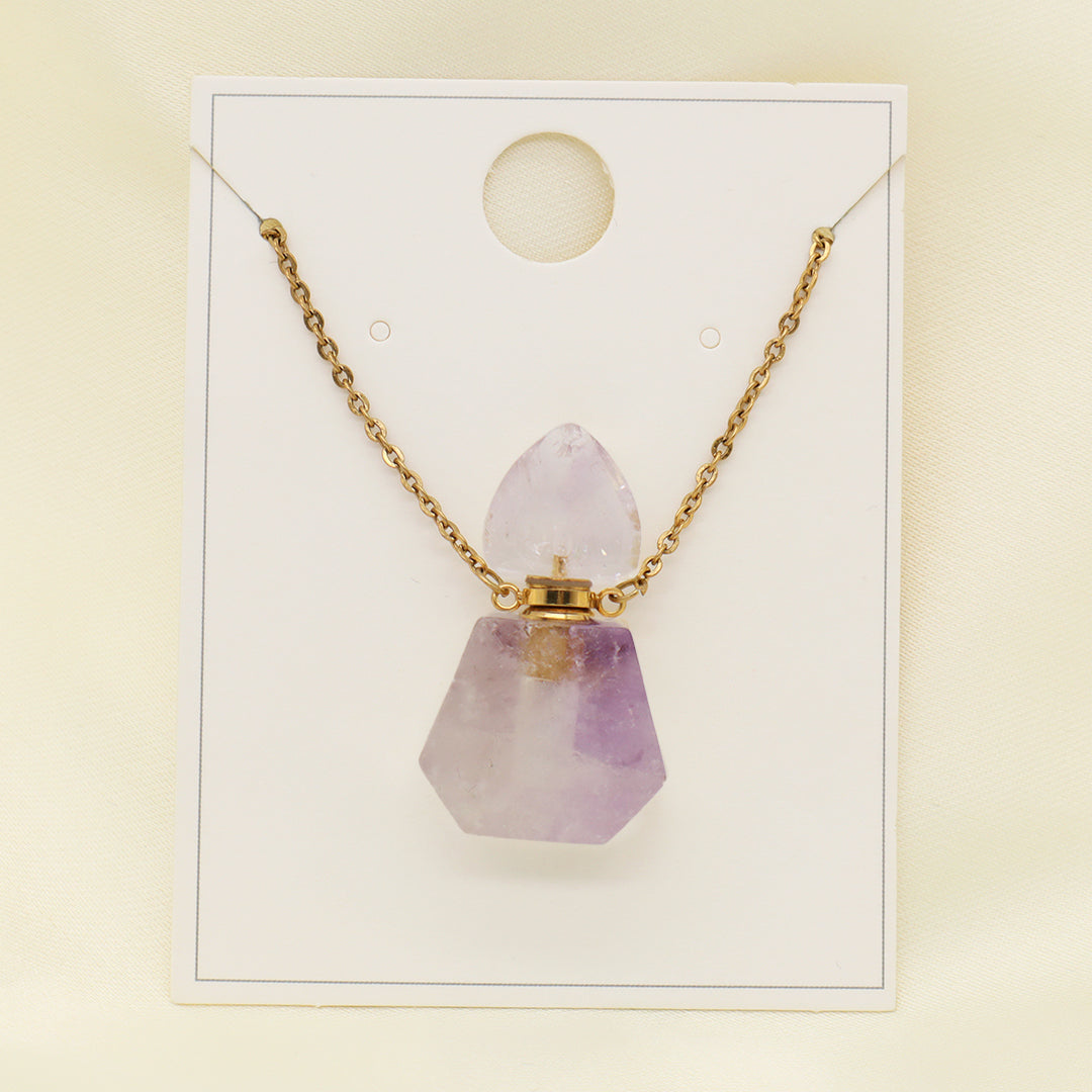 Various Custom Women Factory 18K Gold Plated stainless steel Chain Natural Stone Essential Oil Perfume Bottle Pendant Necklace