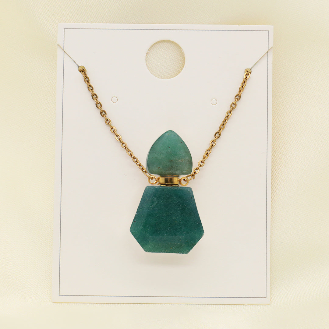 Various Custom Women Factory 18K Gold Plated stainless steel Chain Natural Stone Essential Oil Perfume Bottle Pendant Necklace