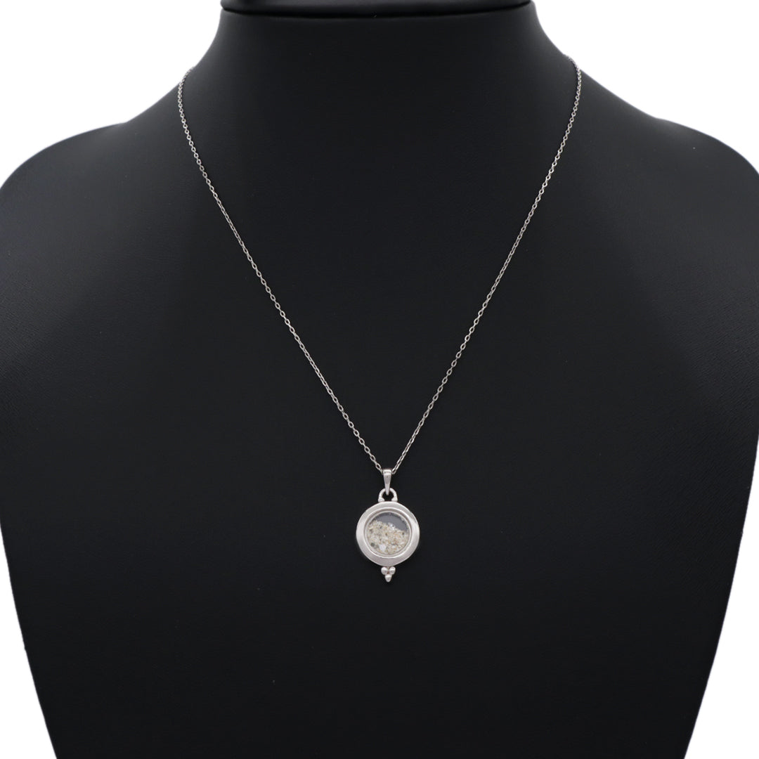 Custom Wholesale Good Quality New Fashion Manufacture China Factory Women Round Glass Mirror CZ Rhodium Plated 925 Sterling Silver Pendant Necklace