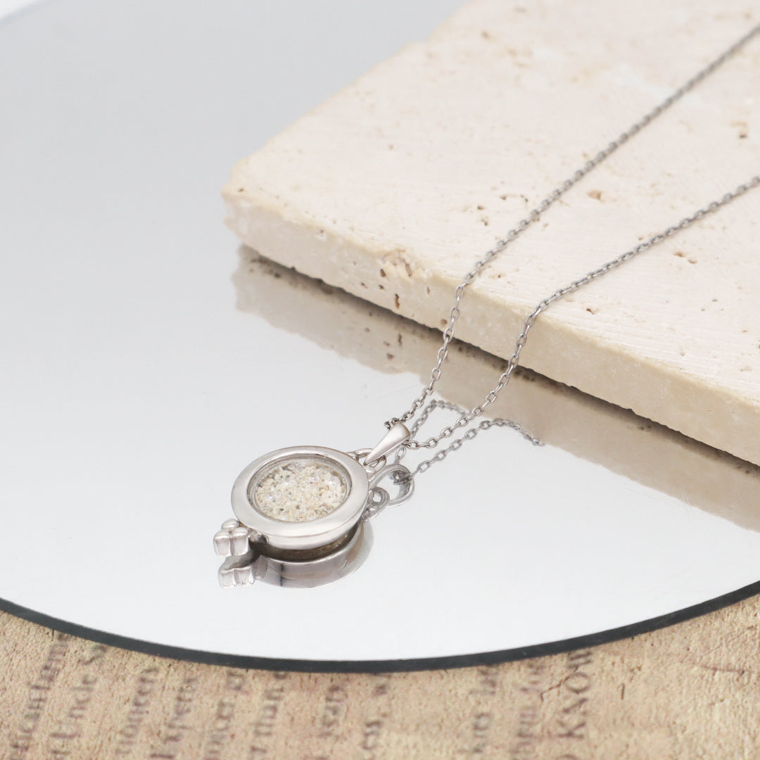 Custom Wholesale Good Quality New Fashion Manufacture China Factory Women Round Glass Mirror CZ Rhodium Plated 925 Sterling Silver Pendant Necklace