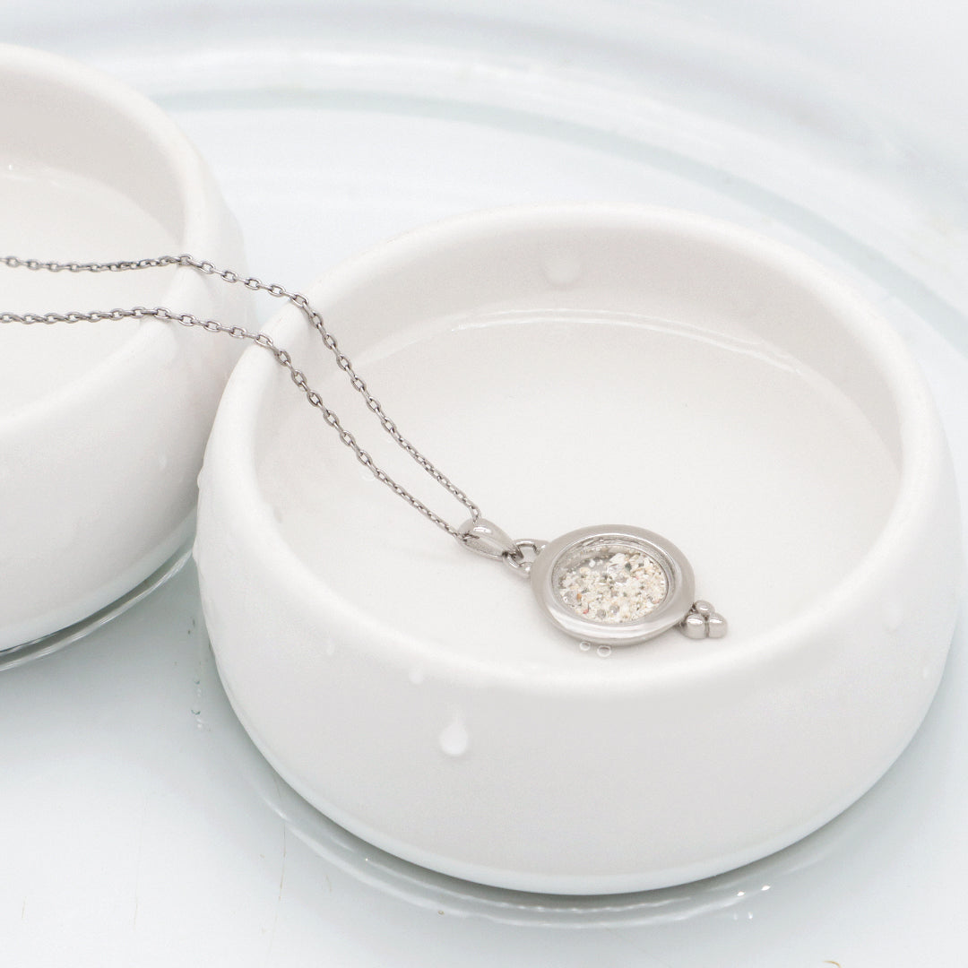 Custom Wholesale Good Quality New Fashion Manufacture China Factory Women Round Glass Mirror CZ Rhodium Plated 925 Sterling Silver Pendant Necklace