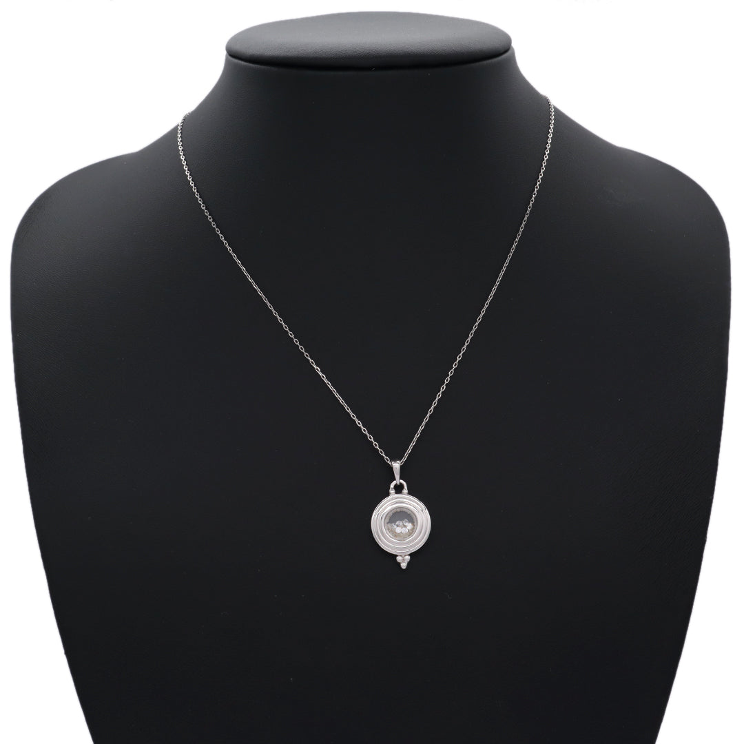 2022 New Bulk Sale Good Quality Fashionable Manufacture China Factory Custom Women CZ Round Glass Mirror Rhodium Plated 925 Sterling Silver Pendant Necklace