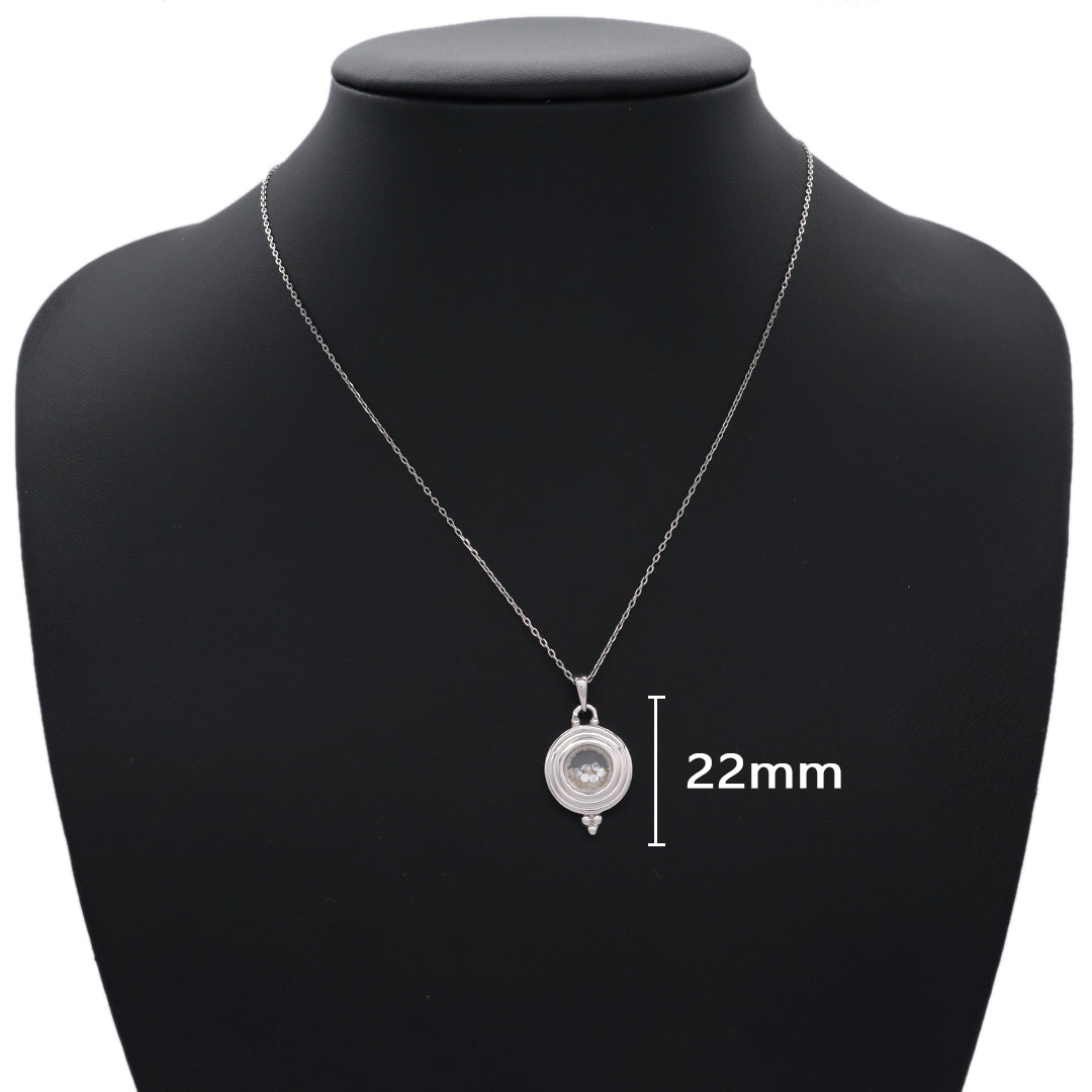 2022 New Bulk Sale Good Quality Fashionable Manufacture China Factory Custom Women CZ Round Glass Mirror Rhodium Plated 925 Sterling Silver Pendant Necklace