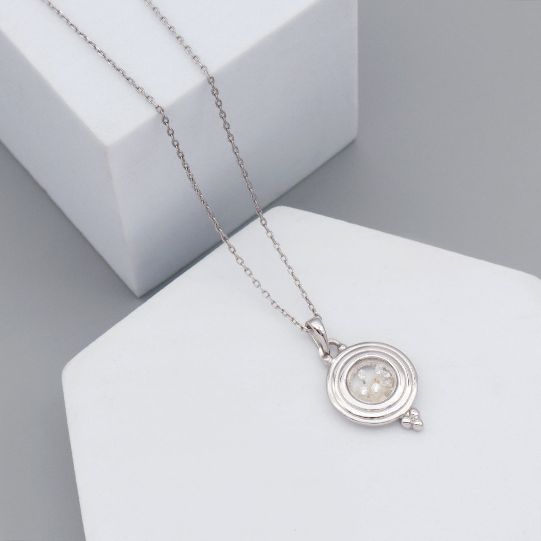 New Bulk Sale Good Quality Fashionable Manufacture China Factory Custom Women CZ Round Glass Mirror Rhodium Plated 925 Sterling Silver Pendant Necklace
