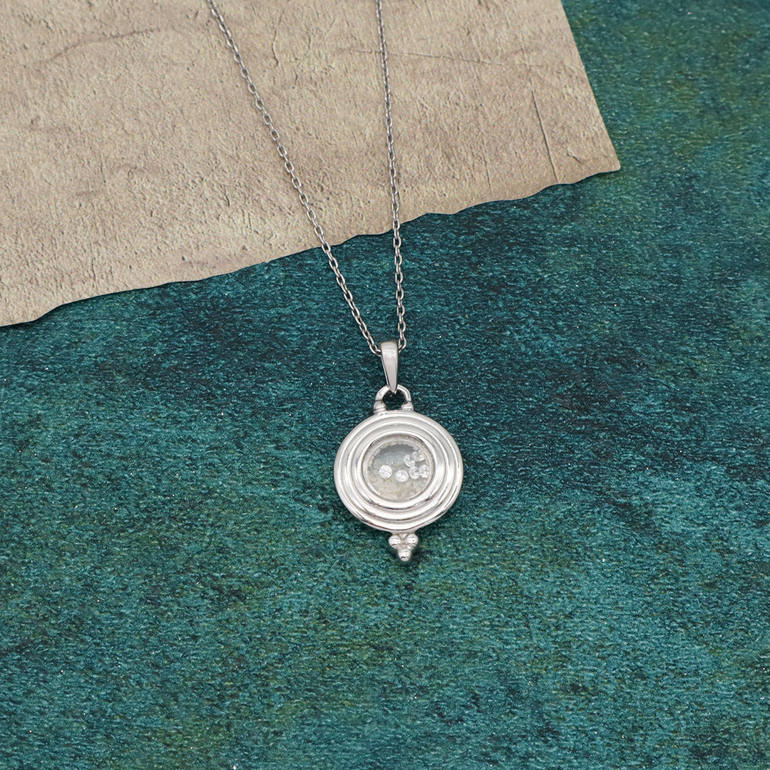 2022 New Bulk Sale Good Quality Fashionable Manufacture China Factory Custom Women CZ Round Glass Mirror Rhodium Plated 925 Sterling Silver Pendant Necklace