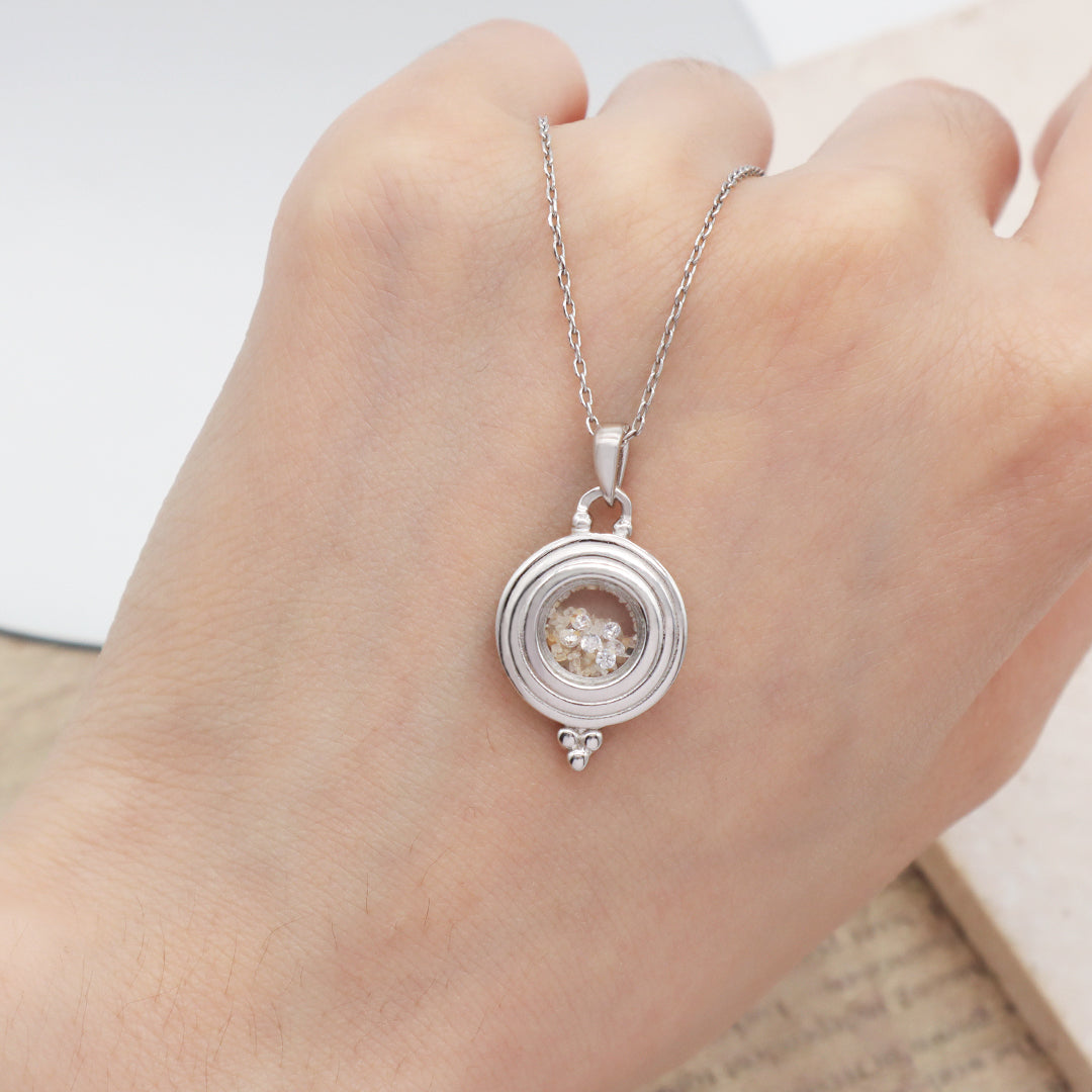 2022 New Bulk Sale Good Quality Fashionable Manufacture China Factory Custom Women CZ Round Glass Mirror Rhodium Plated 925 Sterling Silver Pendant Necklace