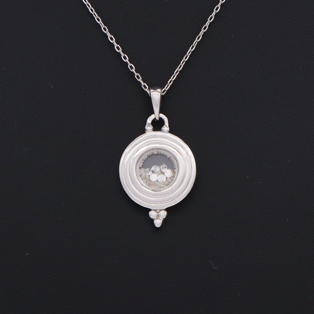 New Bulk Sale Good Quality Fashionable Manufacture China Factory Custom Women CZ Round Glass Mirror Rhodium Plated 925 Sterling Silver Pendant Necklace