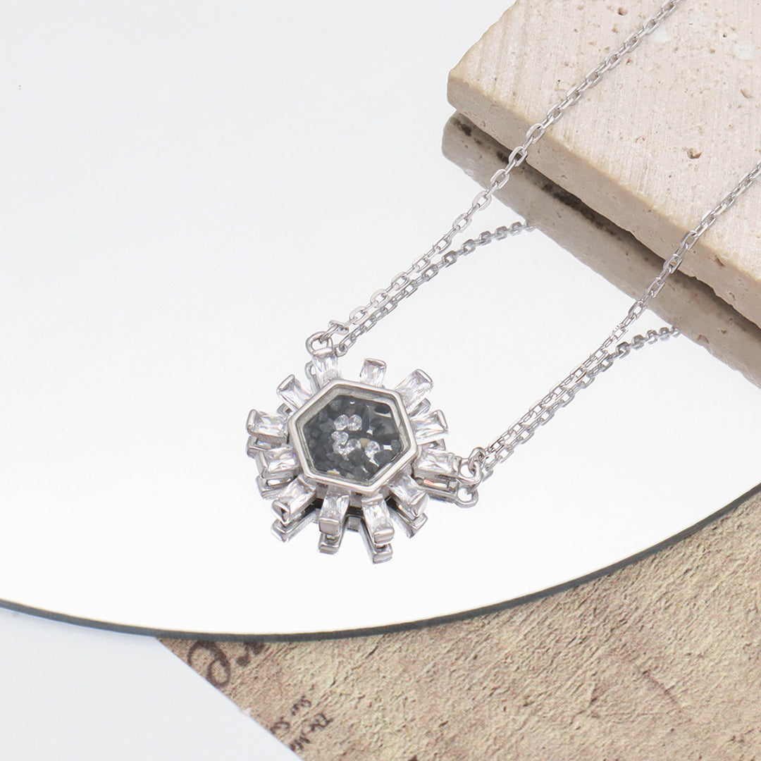 Fashionable Custom New Bulk Sale High Quality Manufacture China Factory Women Round Glass Mirror CZ Rhodium Plated 925 Sterling Silver Pendant Necklace