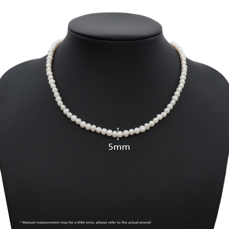 Wholesale Rhodium Plated 925 Sterling Silver Chain Gift Handmade Ajustable 5mm Baroque Natural Freshwater Pearl Choker Necklace