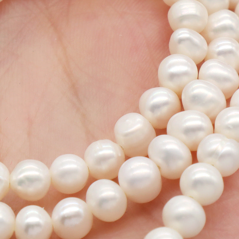 Wholesale Rhodium Plated 925 Sterling Silver Chain Gift Handmade Ajustable 5mm Baroque Natural Freshwater Pearl Choker Necklace