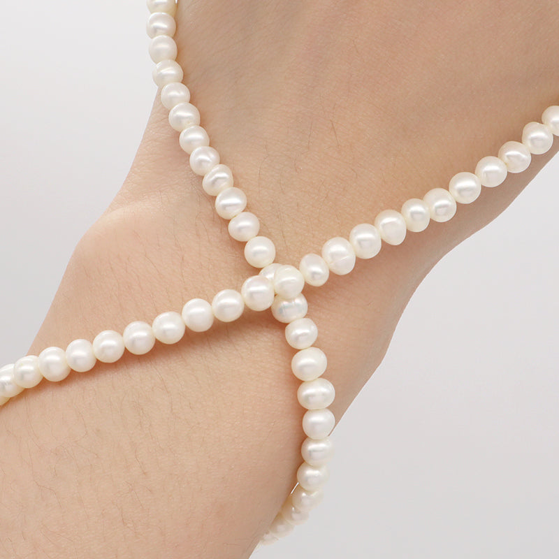 Wholesale Rhodium Plated 925 Sterling Silver Chain Gift Handmade Ajustable 5mm Baroque Natural Freshwater Pearl Choker Necklace