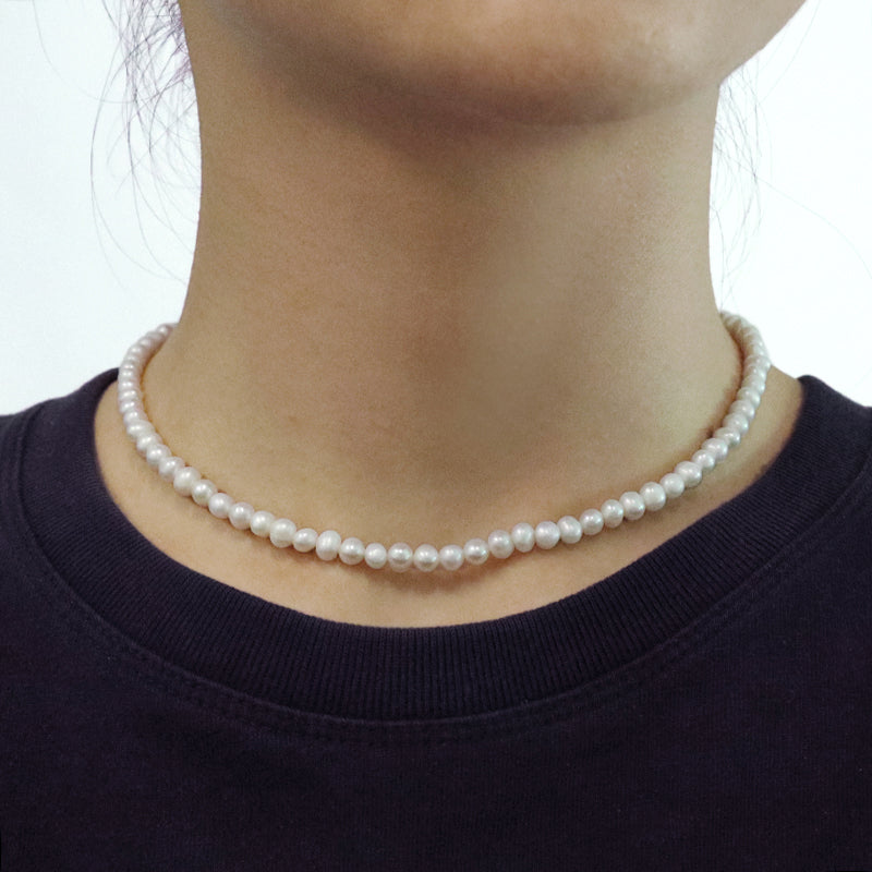 Wholesale Rhodium Plated 925 Sterling Silver Chain Gift Handmade Ajustable 5mm Baroque Natural Freshwater Pearl Choker Necklace