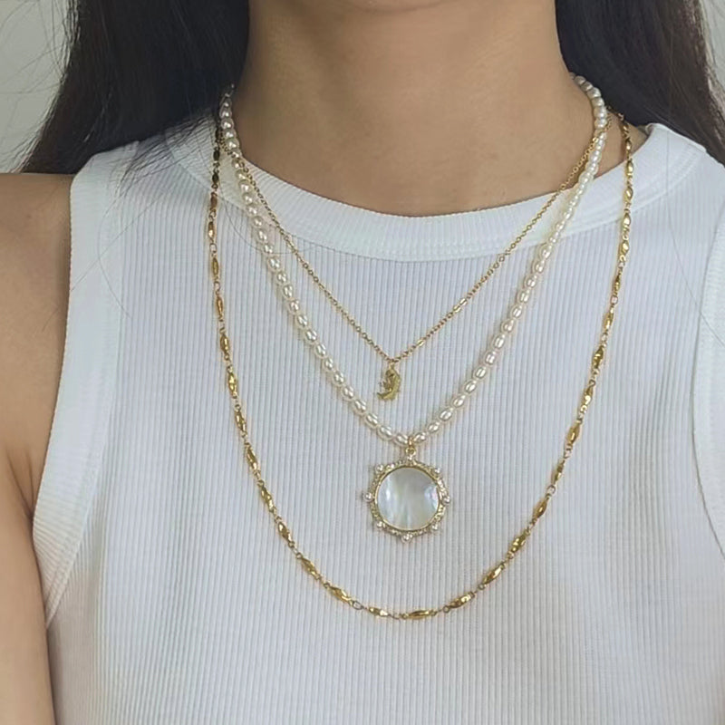 Newest Custom Gold Plated 925 Sterling Silver Chain Handmade 4-5mm Natural Freshwater Pearl Sun CZ Love Shell Pendant Necklace