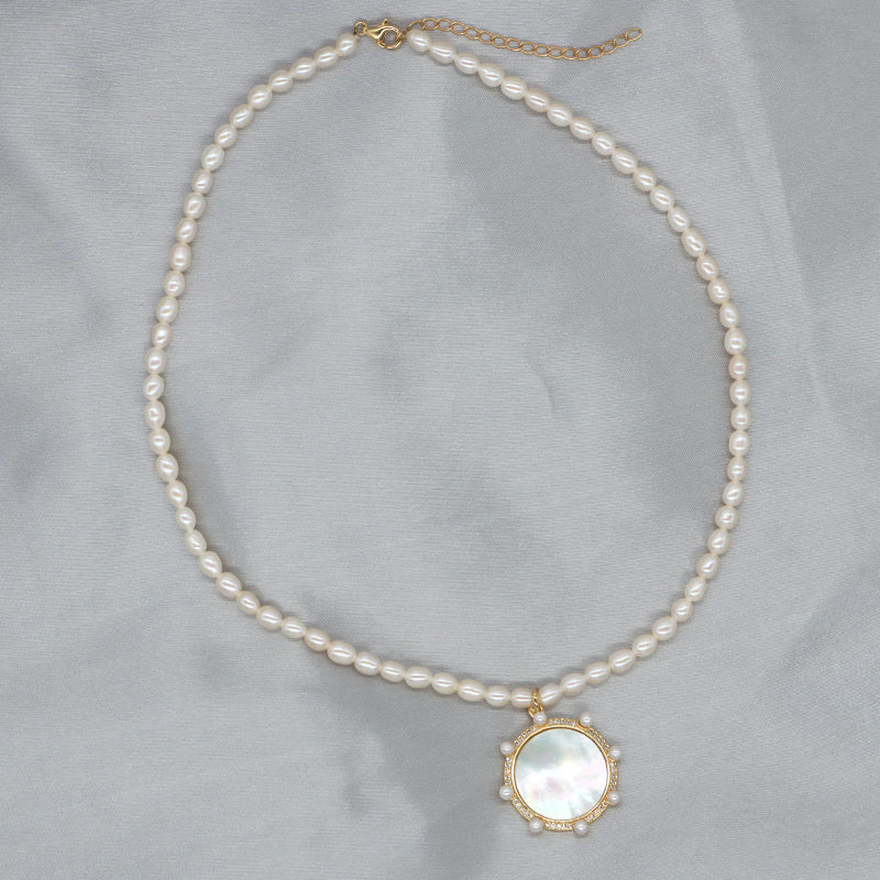 Newest Custom Gold Plated 925 Sterling Silver Chain Handmade 4-5mm Natural Freshwater Pearl Sun CZ Love Shell Pendant Necklace