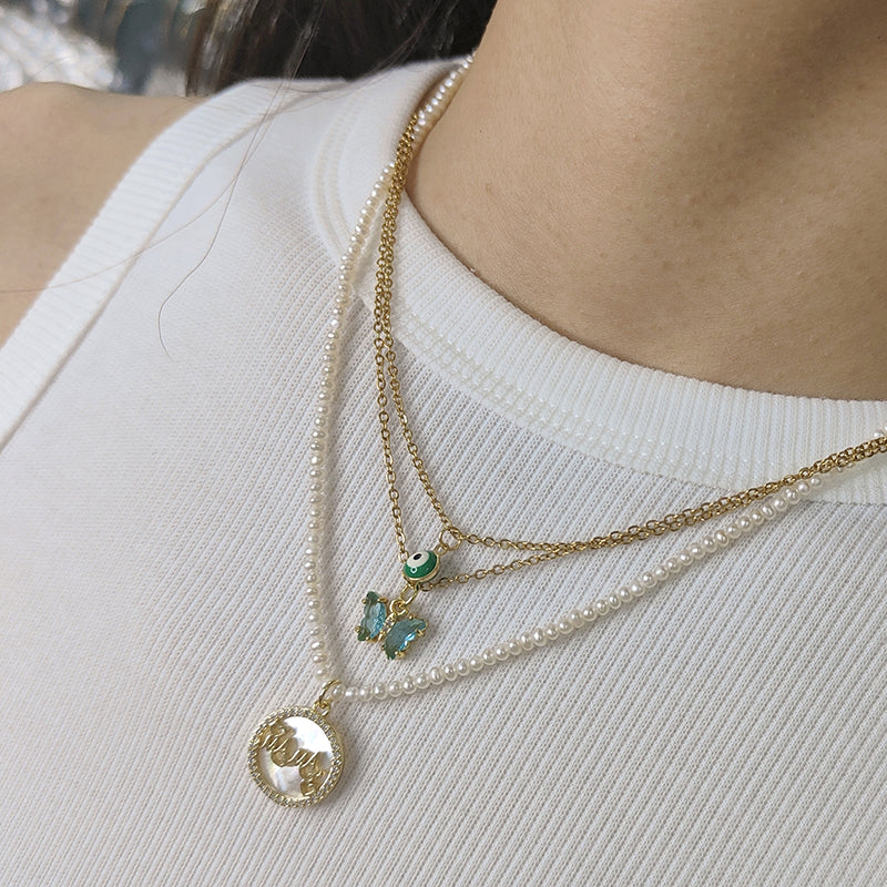 Handmade Wholesale Gold Plated 925 Sterling Silver Chain 2-3mm Natural Freshwater Pearl CZ Shell Love Heart Pendant Necklace