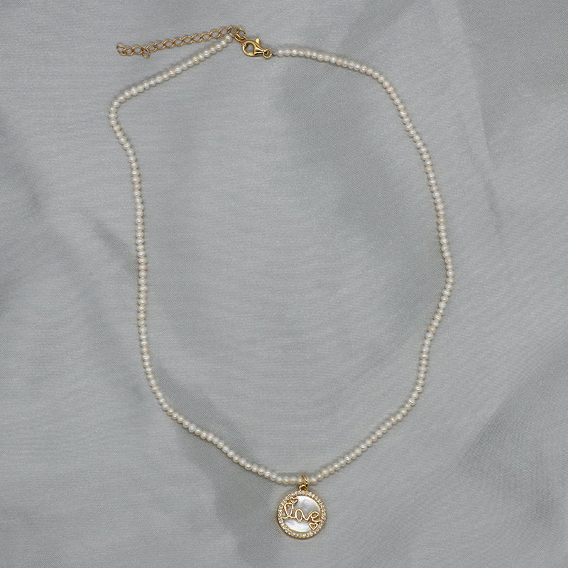 Handmade Wholesale Gold Plated 925 Sterling Silver Chain 2-3mm Natural Freshwater Pearl CZ Shell Love Heart Pendant Necklace