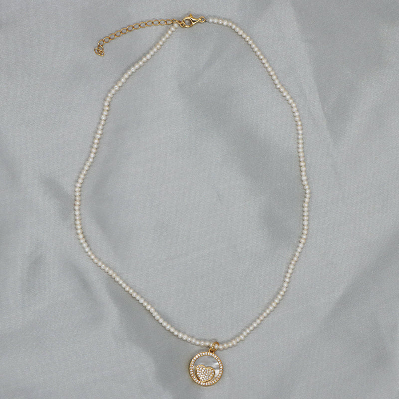 Handmade Wholesale Gold Plated 925 Sterling Silver Chain 2-3mm Natural Freshwater Pearl CZ Shell Love Heart Pendant Necklace