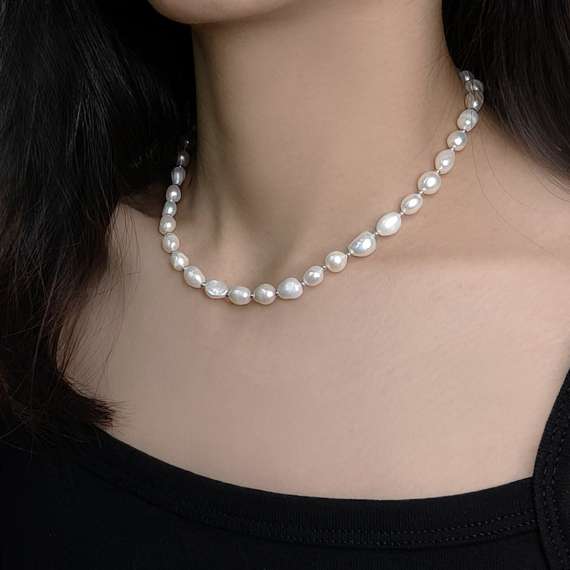 925 Sterling Silver Chain Ajustable Custom Classic Jewelry Handmade Baroque Natural Freshwater Pearl Choker Necklace For Gift7-8mm