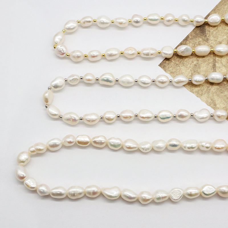 925 Sterling Silver Chain Ajustable Custom Classic Jewelry Handmade Baroque Natural Freshwater Pearl Choker Necklace For Gift7-8mm