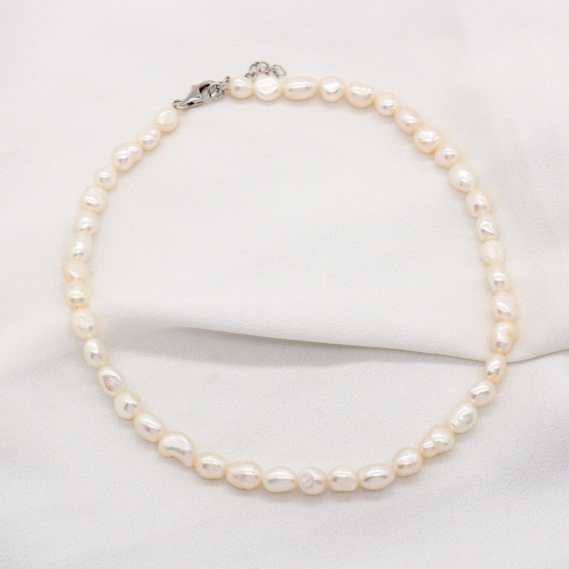 925 Sterling Silver Chain Ajustable Custom Classic Jewelry Handmade Baroque Natural Freshwater Pearl Choker Necklace For Gift7-8mm