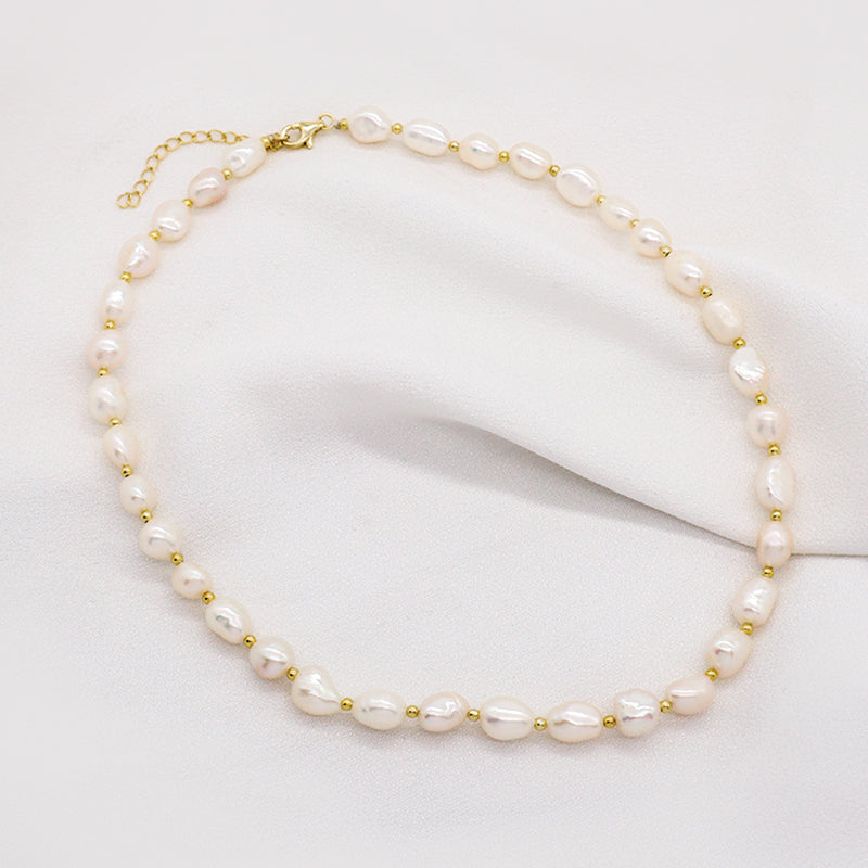 925 Sterling Silver Chain Ajustable Custom Classic Jewelry Handmade Baroque Natural Freshwater Pearl Choker Necklace For Gift 7-8mm