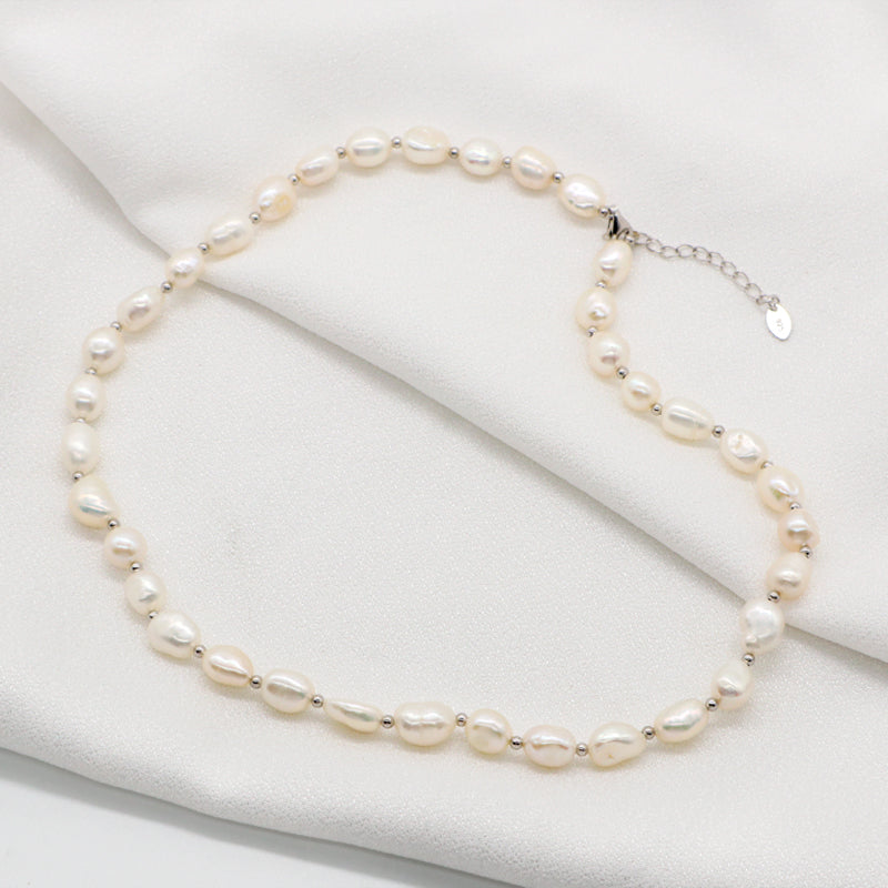925 Sterling Silver Chain Ajustable Custom Classic Jewelry Handmade Baroque Natural Freshwater Pearl Choker Necklace For Gift7-8mm
