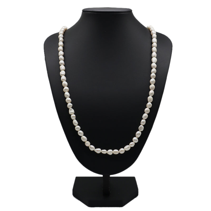 Wholesale Handmade OEM Rhodium Plated 925 Sterling Silver Lobster Button 8-9mm Natural Fresh Water Pearl Necklace For Women Gift
