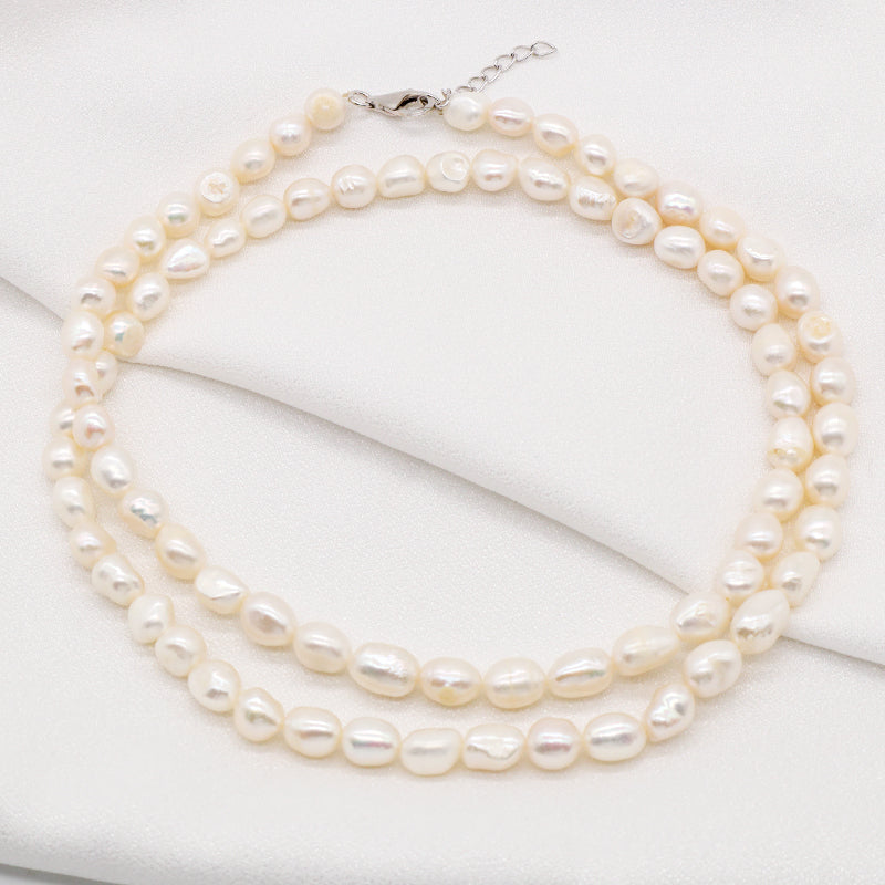 Wholesale Handmade OEM Rhodium Plated 925 Sterling Silver Lobster Button 8-9mm Natural Fresh Water Pearl Necklace For Women Gift
