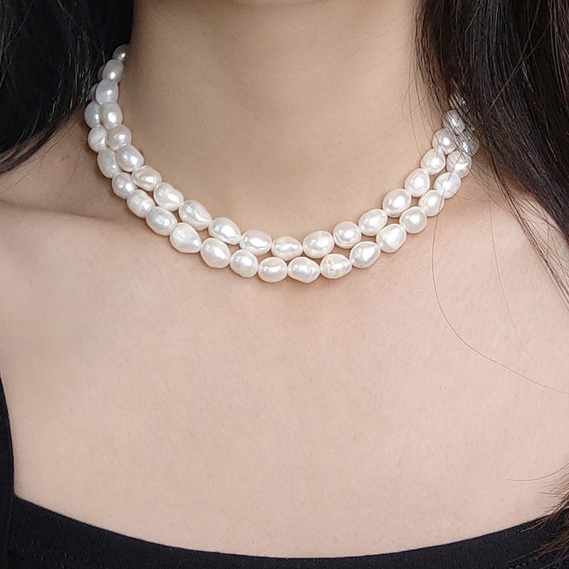 Wholesale Handmade OEM Rhodium Plated 925 Sterling Silver Lobster Button 8-9mm Natural Fresh Water Pearl Necklace For Women Gift