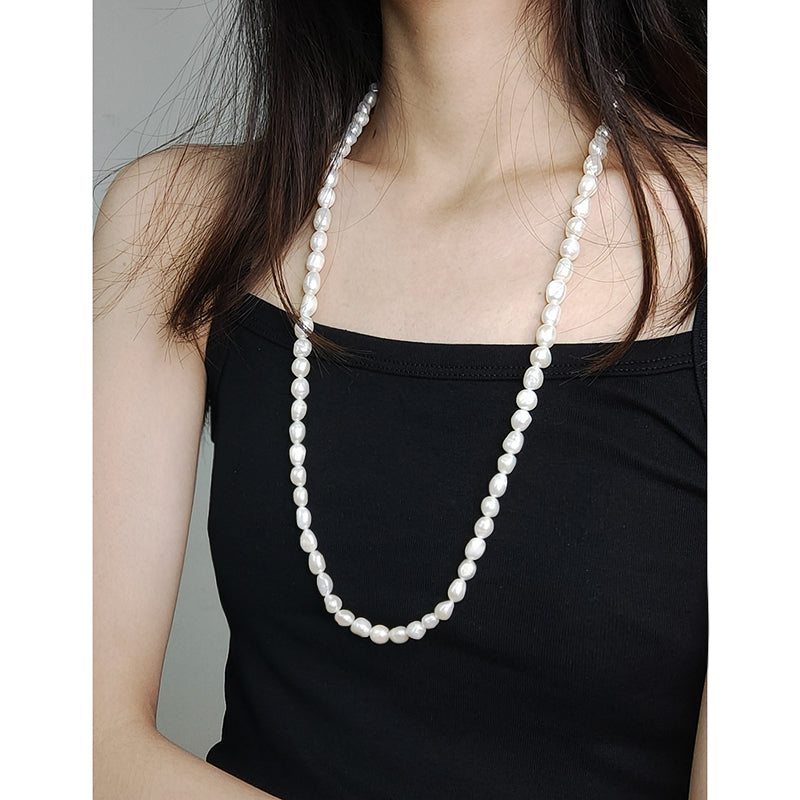 Wholesale Handmade OEM Rhodium Plated 925 Sterling Silver Lobster Button 8-9mm Natural Fresh Water Pearl Necklace For Women Gift