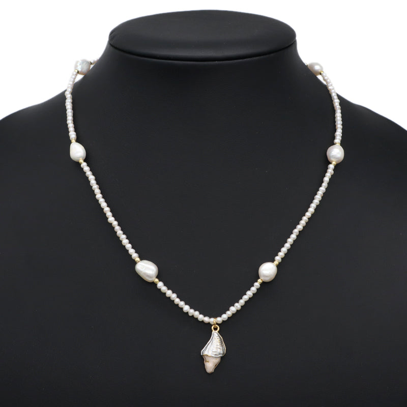 Custom Handmade Women OEM Gold Plated 925 Sterling Silver Lobster Button Natural Freshwater Pearl Seastar Shell Pendant Necklace