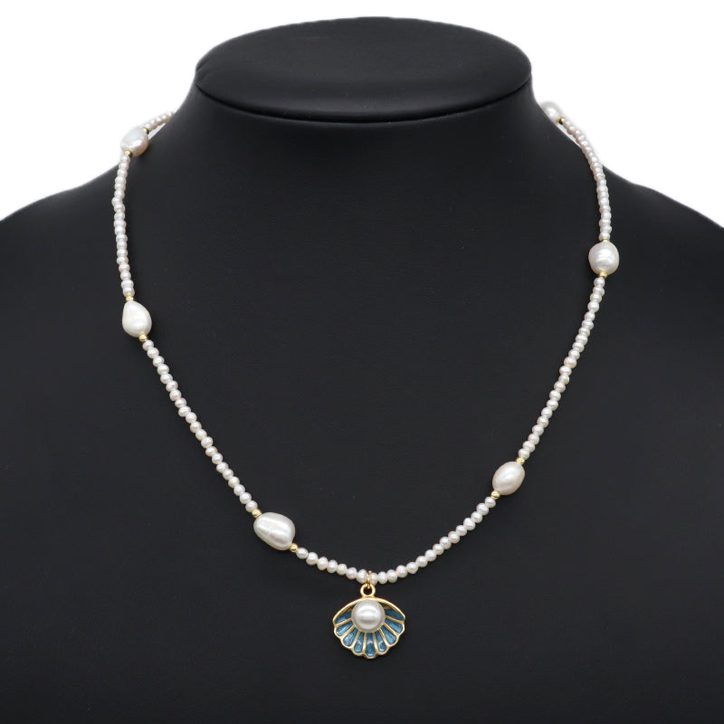 Custom Handmade Women OEM Gold Plated 925 Sterling Silver Lobster Button Natural Freshwater Pearl Seastar Shell Pendant Necklace