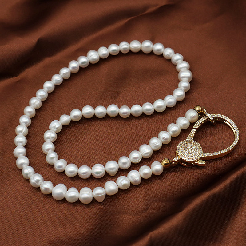 Fashionable Manufacture Factory Handmade Wholesale Custom Gold Plated CZ Brass Clasp Natural Freshwater Pearl Necklace For Women