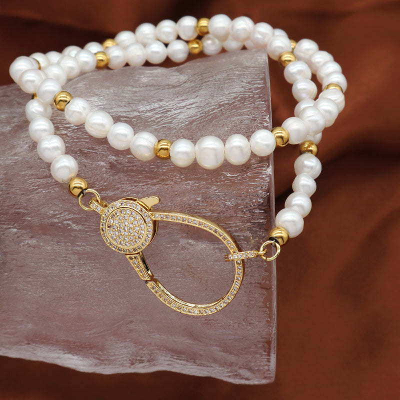 Fashionable Manufacture Factory Handmade Wholesale Custom Gold Plated CZ Brass Clasp Natural Freshwater Pearl Necklace For Women