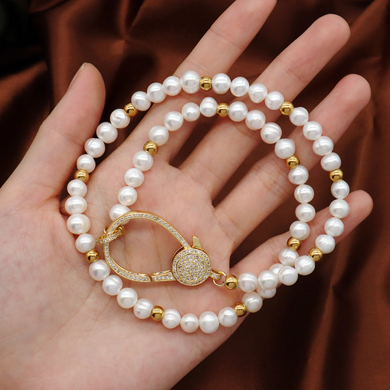 Fashionable Manufacture Factory Handmade Wholesale Custom Gold Plated CZ Brass Clasp Natural Freshwater Pearl Necklace For Women