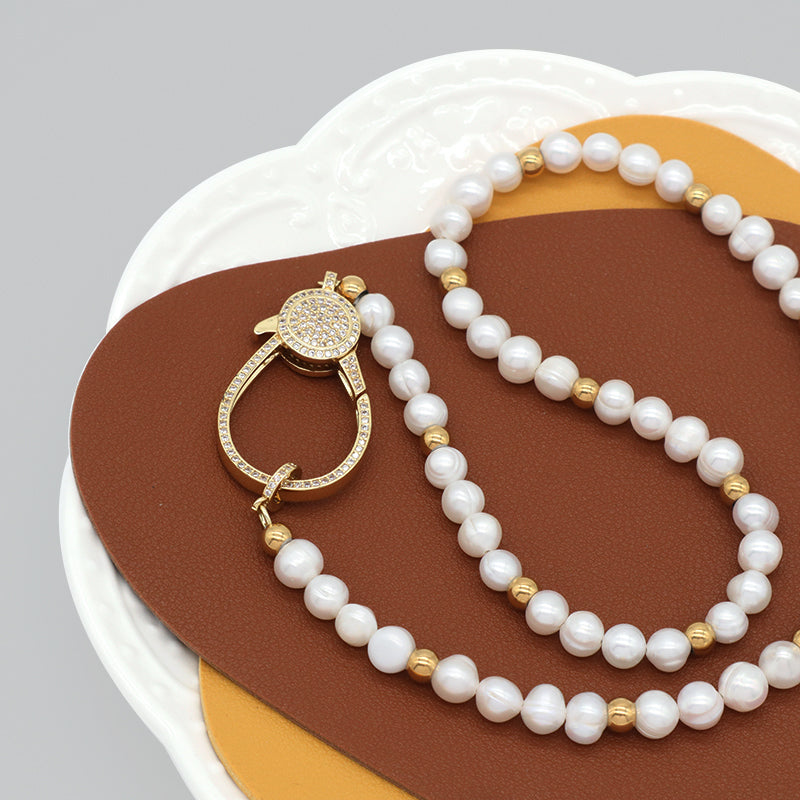 Fashionable Manufacture Factory Handmade Wholesale Custom Gold Plated CZ Brass Clasp Natural Freshwater Pearl Necklace For Women