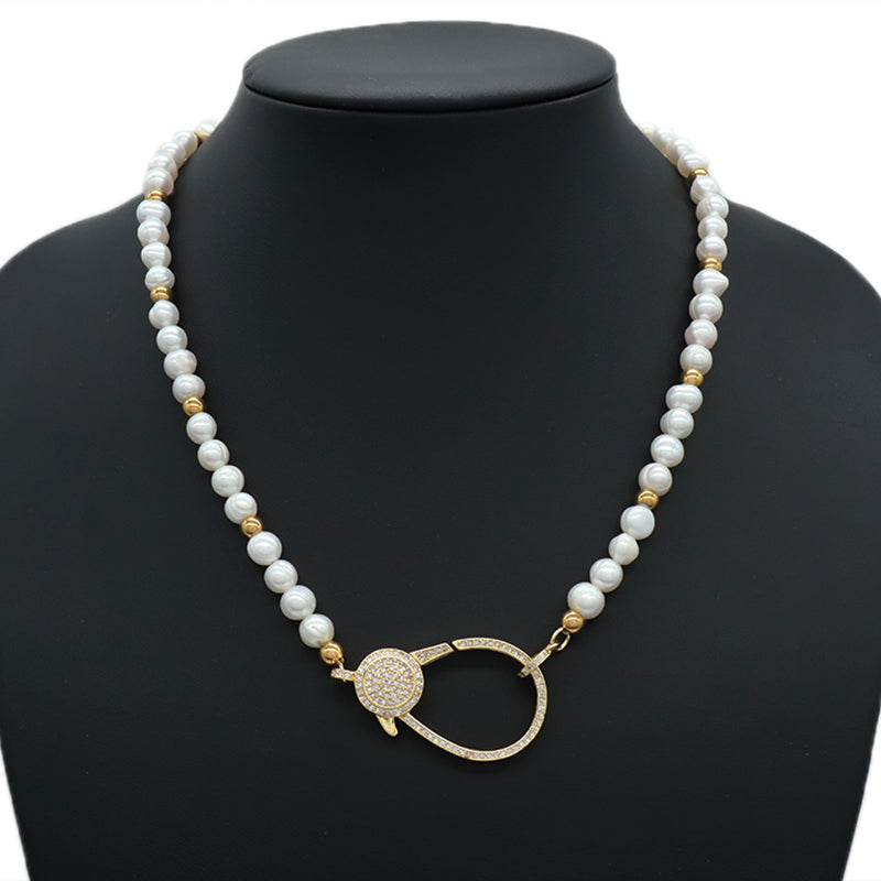 Fashionable Manufacture Factory Handmade Wholesale Custom Gold Plated CZ Brass Clasp Natural Freshwater Pearl Necklace For Women