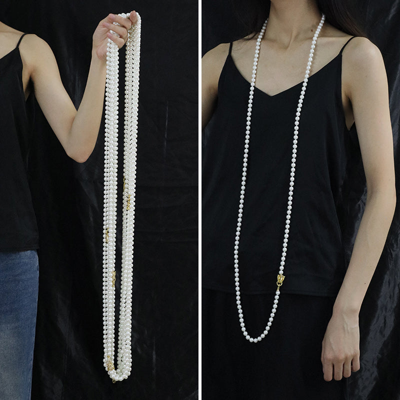 Custom China Factory Fashion OEM Handmade Wholesale Gold Plated CZ Brass Leopard Clasp 8mm Beaded Pearl Necklace For Women Gift