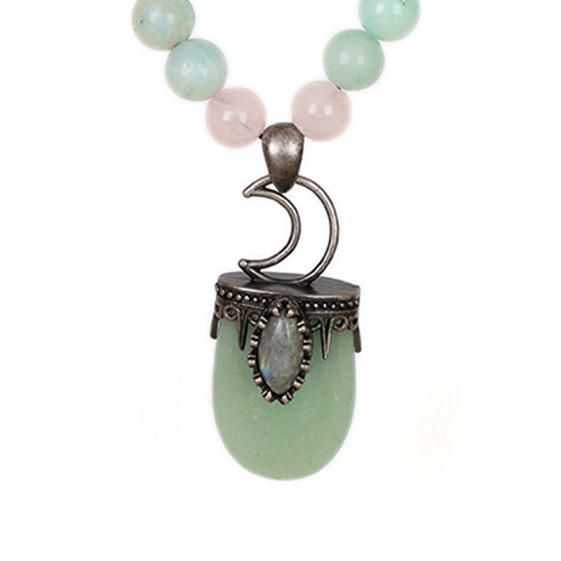 OEM Handmade Wholesale Customized Ajustable Woven Cord 8mm Natural Stone Beads Moon Pendant Macrame Necklace For Men Women