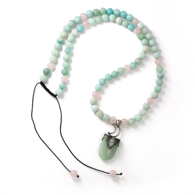 OEM Handmade Wholesale Customized Ajustable Woven Cord 8mm Natural Stone Beads Moon Pendant Macrame Necklace For Men Women