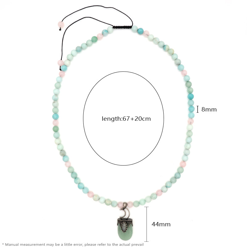 OEM Handmade Wholesale Customized Ajustable Woven Cord 8mm Natural Stone Beads Moon Pendant Macrame Necklace For Men Women