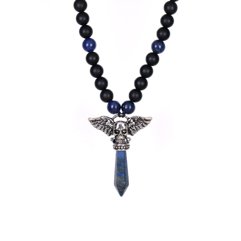 OEM Factory Handmade Wholesale Customized Men Women Ajustable Woven Cord Macrame 8mm Natural Stone Beads Skull Pendant Necklace