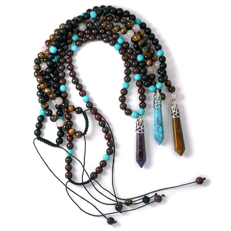 Wholesale Ajustable Woven Cord 8mm Natural Stone Beads OEM Handmade Customized Hexagon Pendant Macrame Necklace For Men Women