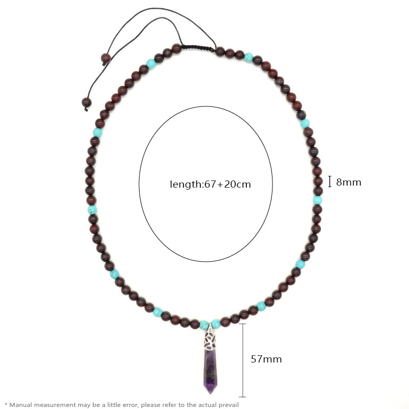 Wholesale Ajustable Woven Cord 8mm Natural Stone Beads OEM Handmade Customized Hexagon Pendant Macrame Necklace For Men Women