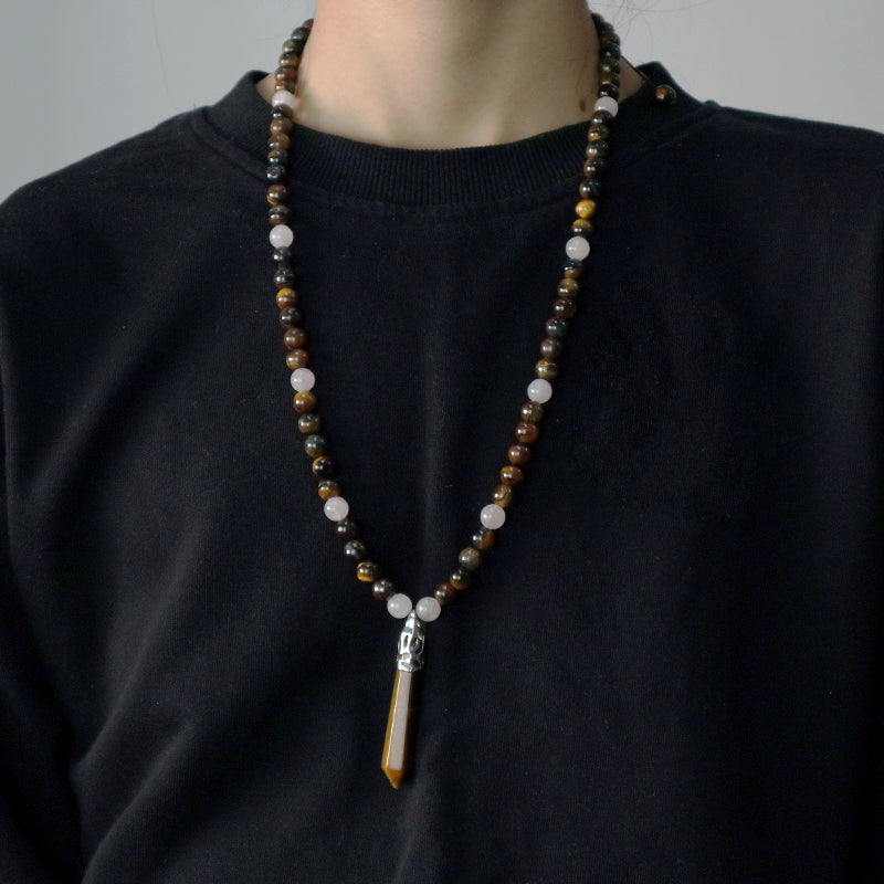 Wholesale Ajustable Woven Cord 8mm Natural Stone Beads OEM Handmade Customized Hexagon Pendant Macrame Necklace For Men Women