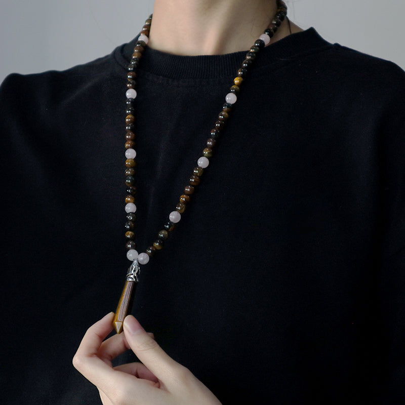 Wholesale Ajustable Woven Cord 8mm Natural Stone Beads OEM Handmade Customized Hexagon Pendant Macrame Necklace For Men Women